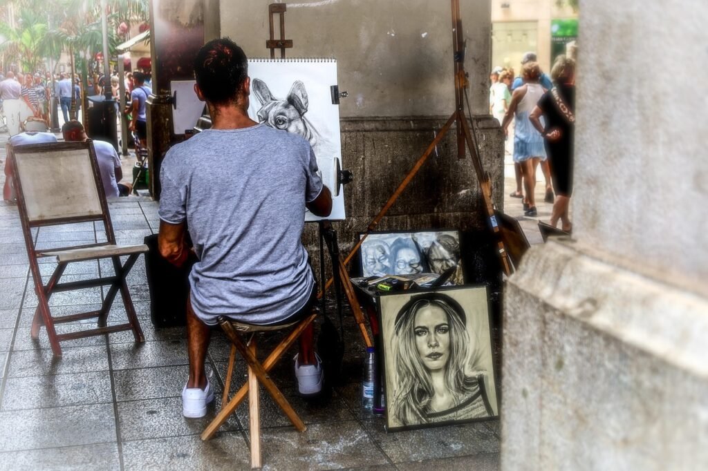 artist, man, paint, portrait, easel, art, painter