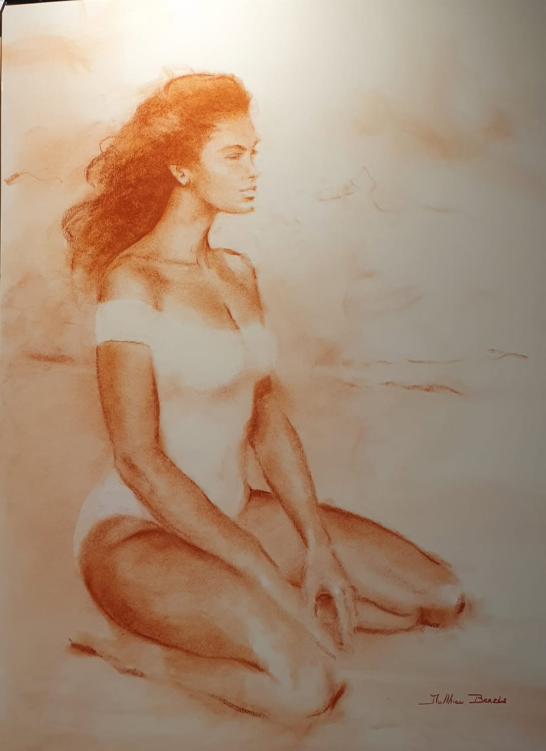 Sanguine de Matthieu Brazes : jeune femme assise sur la plage, regard vers l'horizon