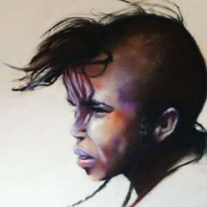Portrait de profil aux cheveux au vent, œuvre de Matthieu Brazes