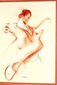 Sanguine de Matthieu Brazes : danseuse en mouvement, esquisse enlevée