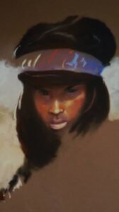Portrait de jeune femme au béret noir, œuvre de Matthieu Brazes