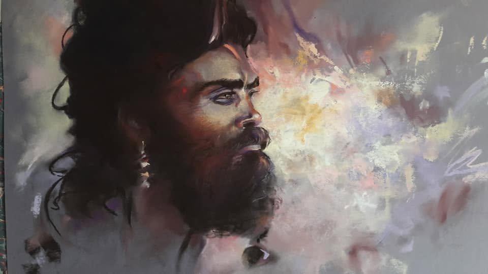 Portrait d'homme barbu sur fond nuancé, œuvre de Matthieu Brazes